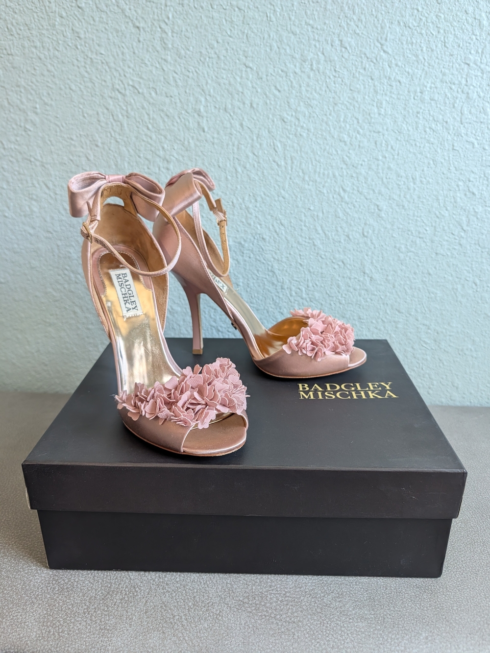 Badgley Mischka Pink Floral Ankle-Strap Heels